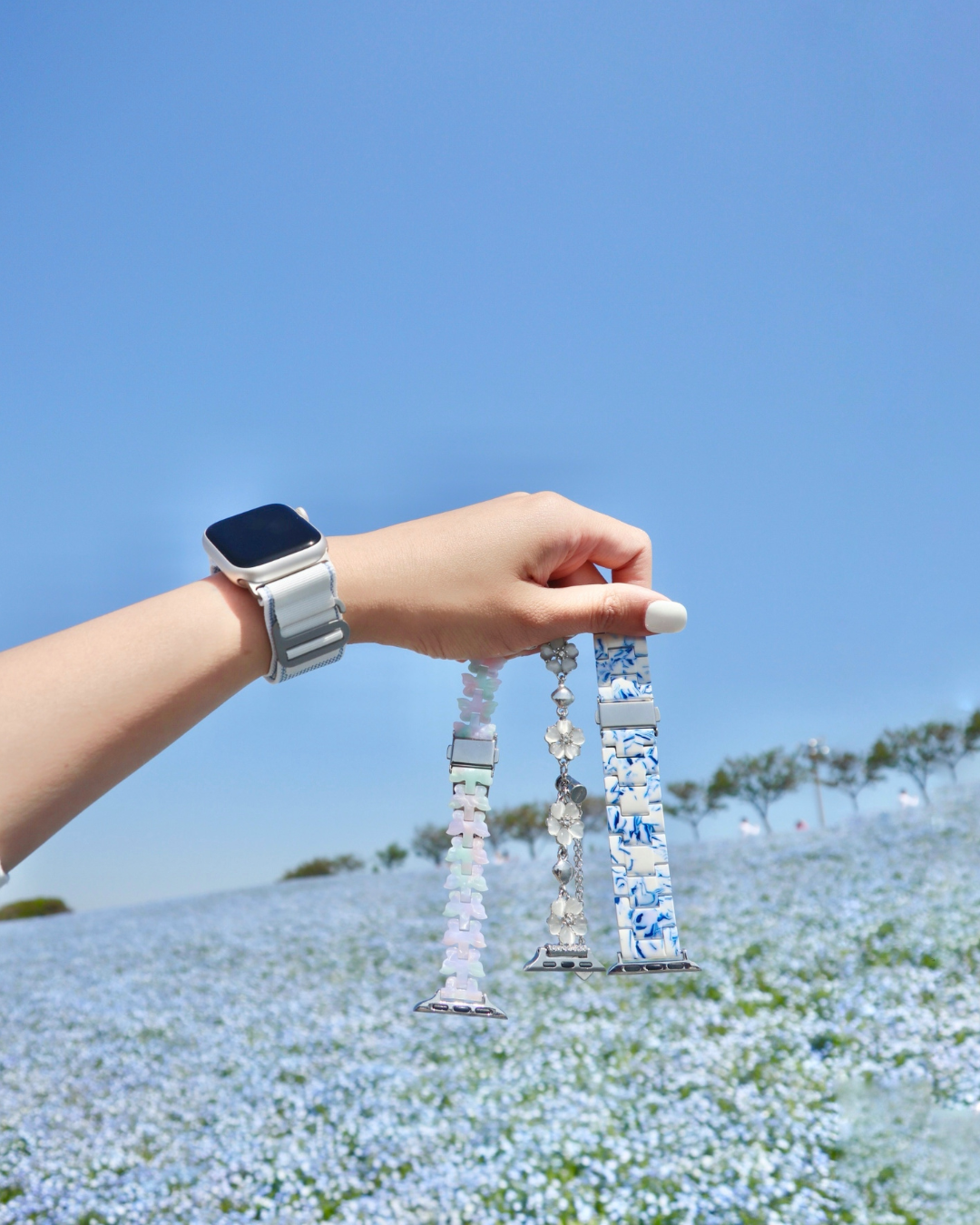 NEW Blue/Silver Leather  Rhinestone Slim Apple Watch Band Blue Apple Watch Band Blue Leather Baguette Crystal Band and  main image 2