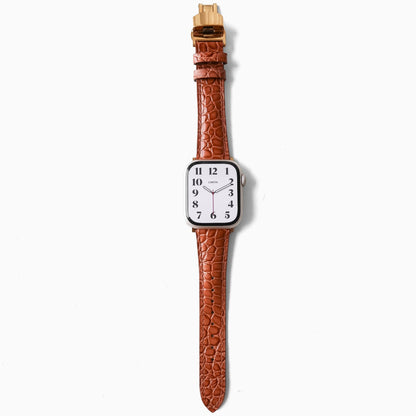 Alligator Apple Watch Band in brown leather, full length view on white