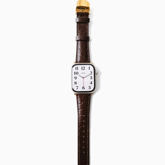 Alligator Leather Apple Watch Strap - Coffee