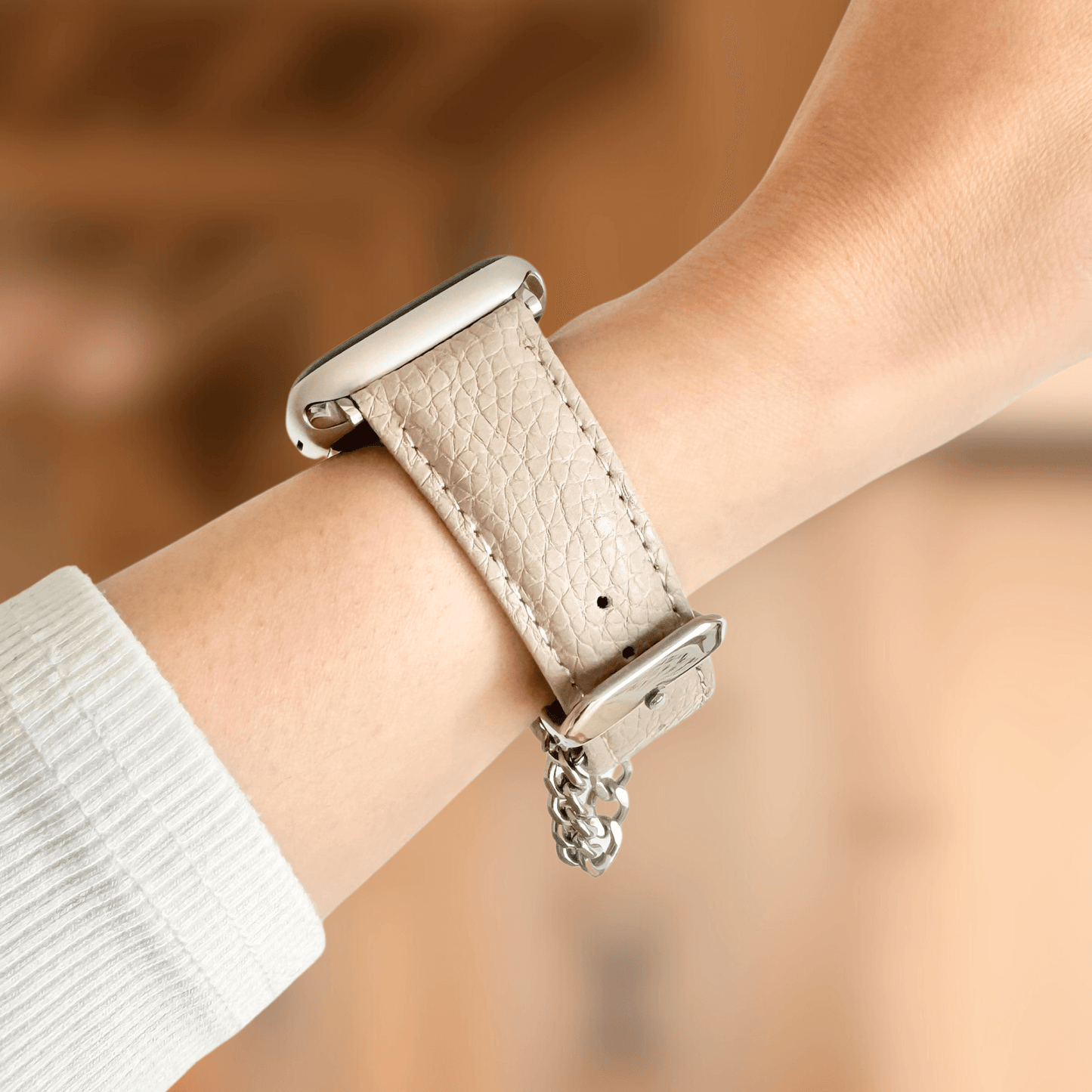 Chain Leather Apple Watch Strap - Beige 1