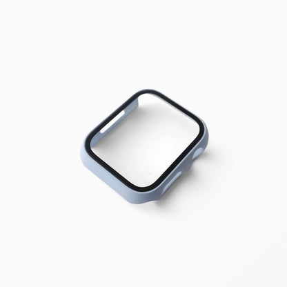Classic Apple Watch Screen Protector with light blue bumper frame, front view on white
