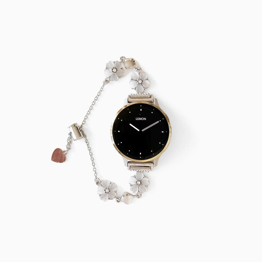 Sakura Chain bracelet for Garmin watches in silver with a cherry-blossom charm