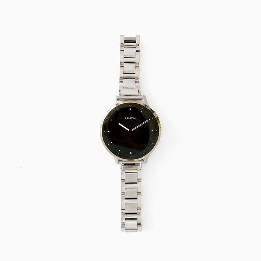 Lemon Flat Link Garmin watch strap in polished silver stainless steel