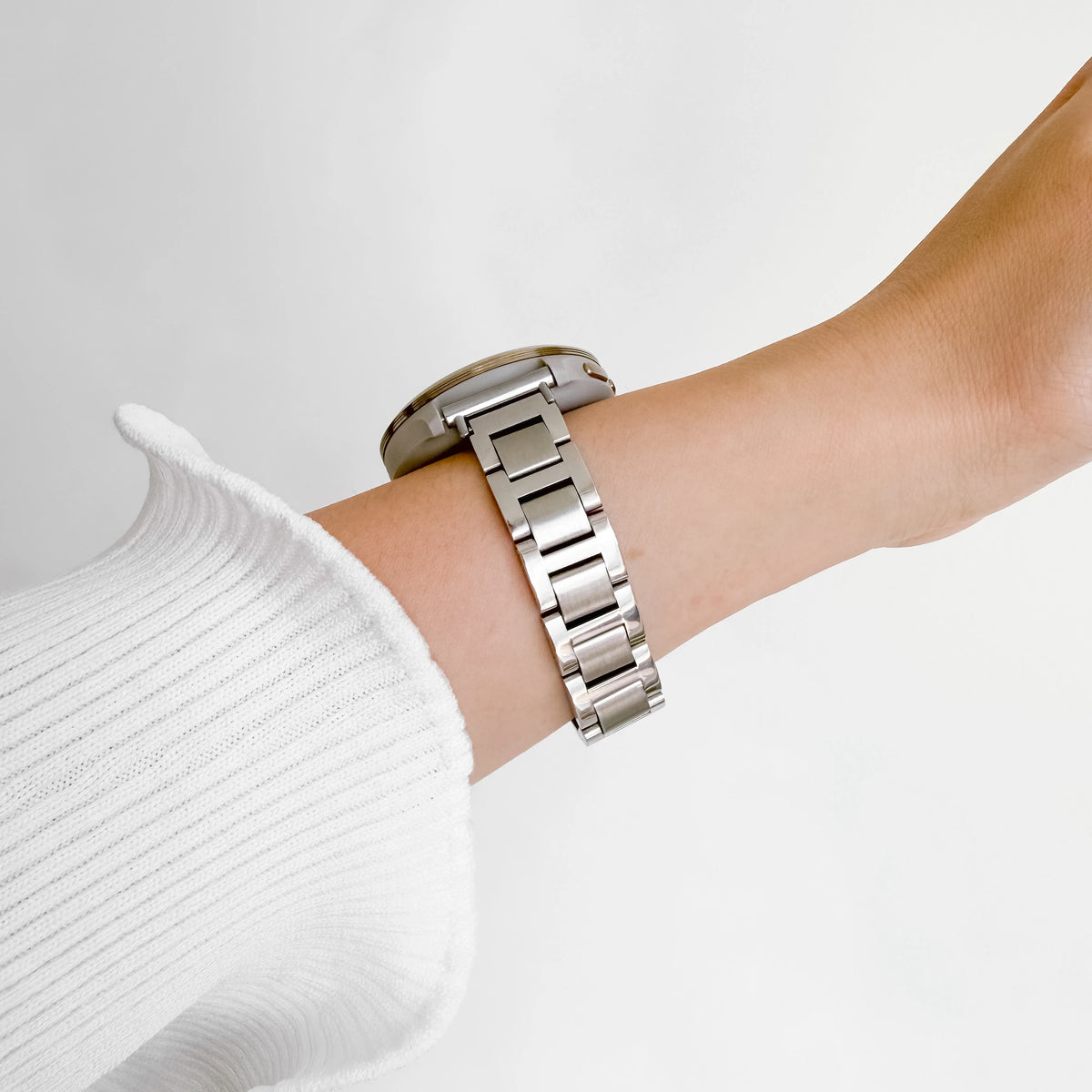 Lemon Flat Link Garmin watch strap in polished silver stainless steel