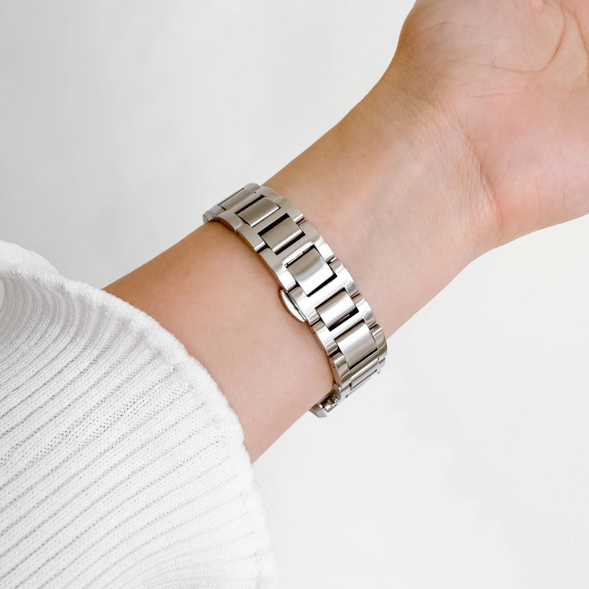 Lemon Flat Link Garmin watch strap in polished silver stainless steel