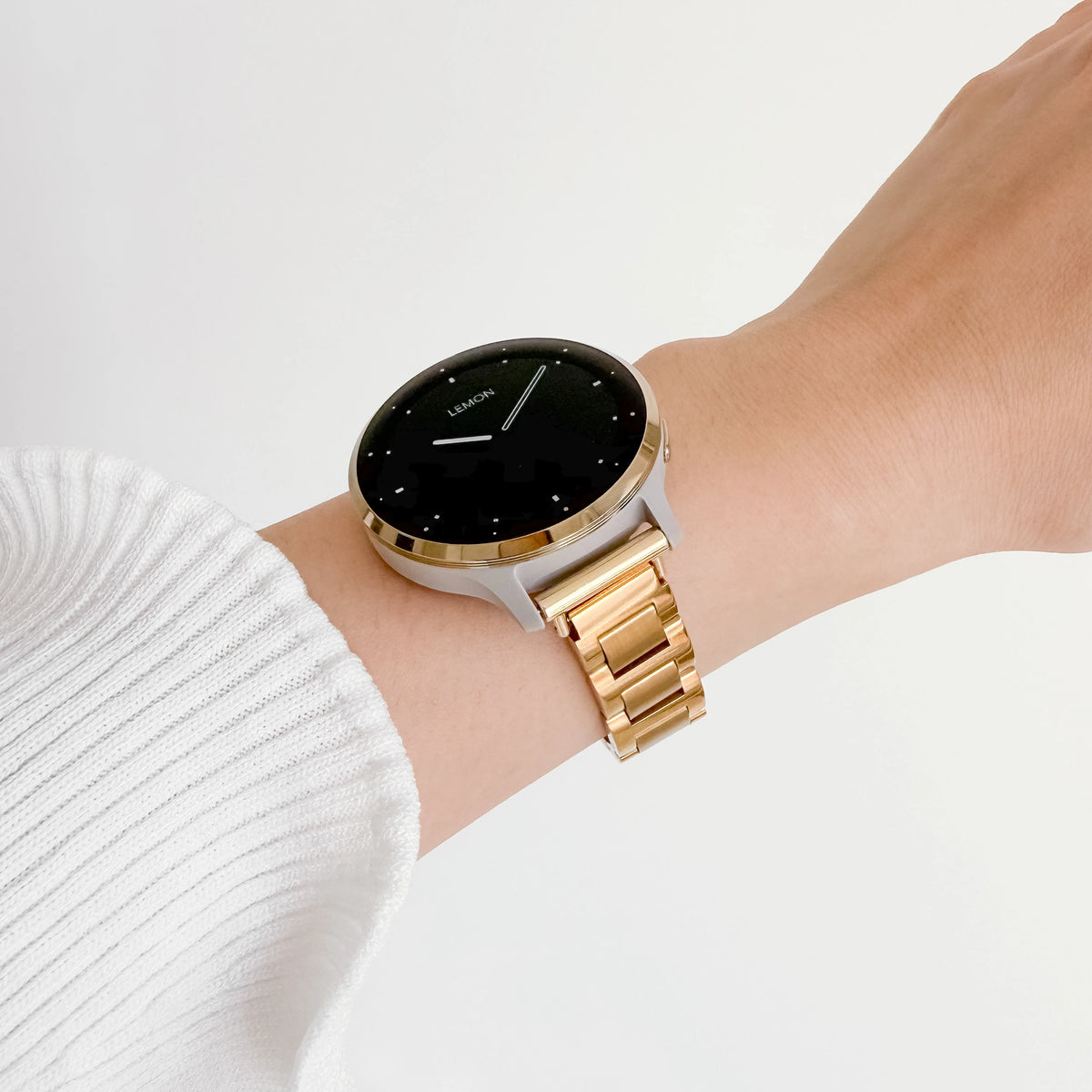 Lemon Flat Link Garmin watch strap in polished gold stainless steel