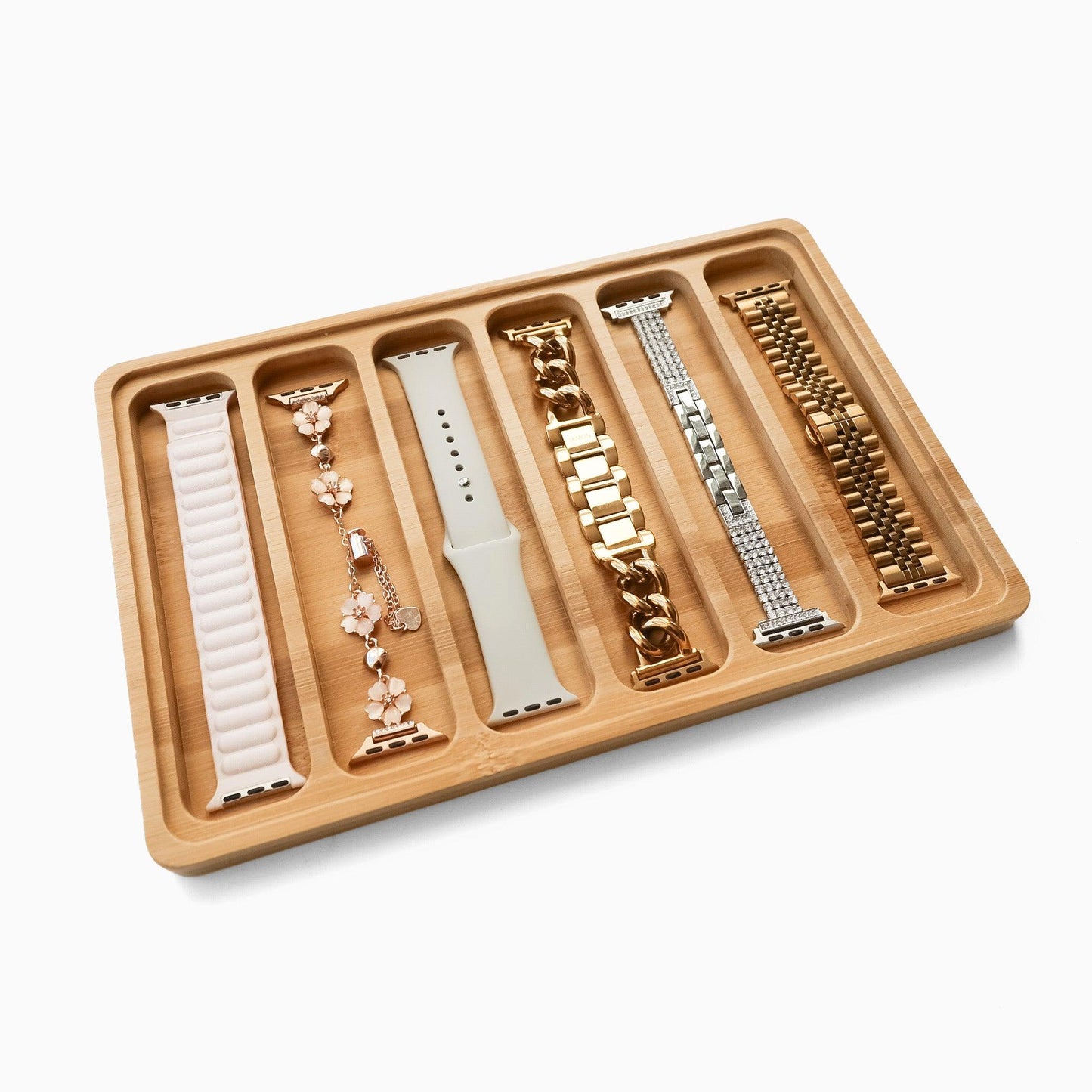 Bamboo Watch Band Display & Storage Plate with Lid (6 slots)