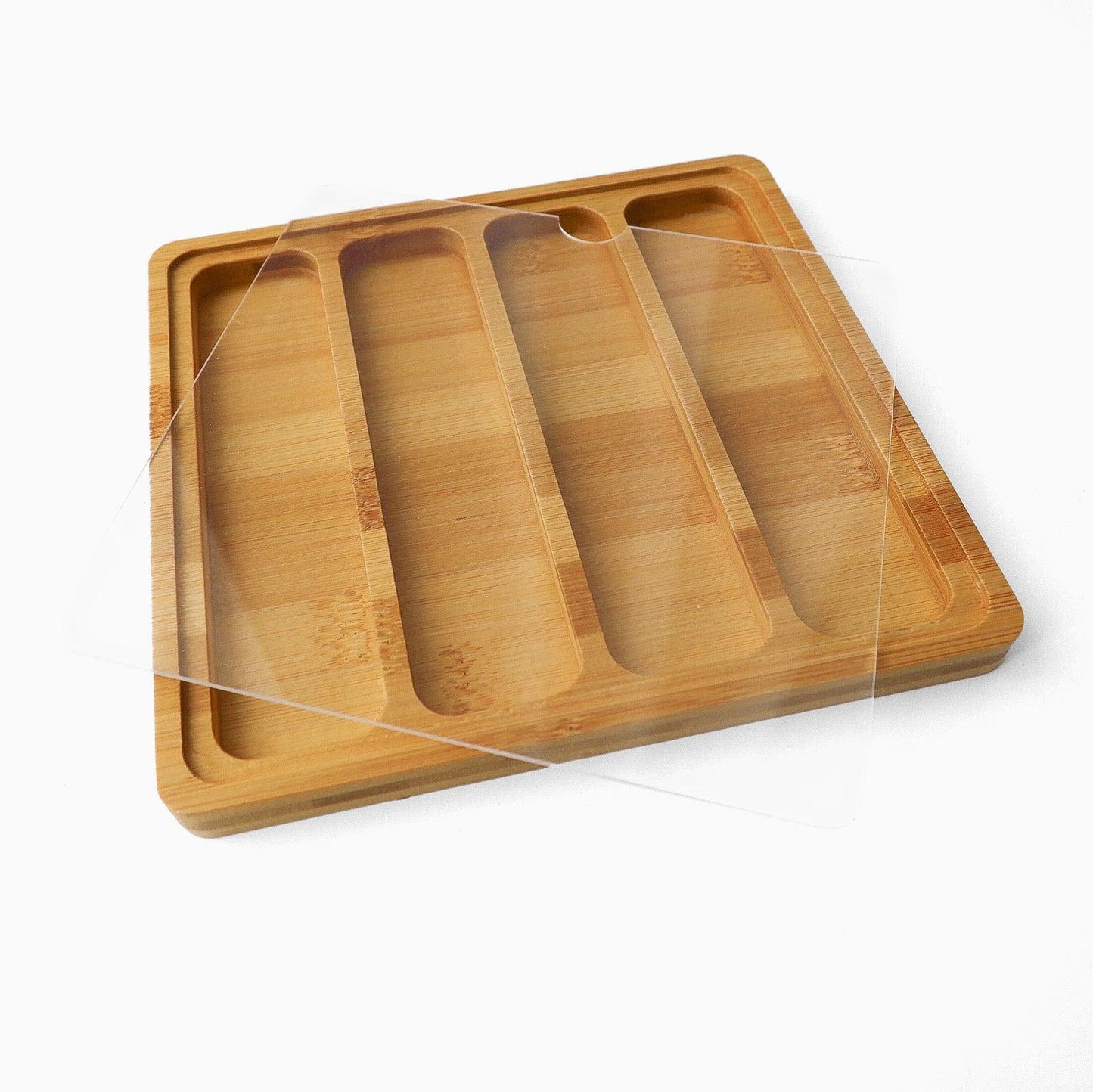 Bamboo Watch Band Display & Storage Plate with Lid (4 slots)