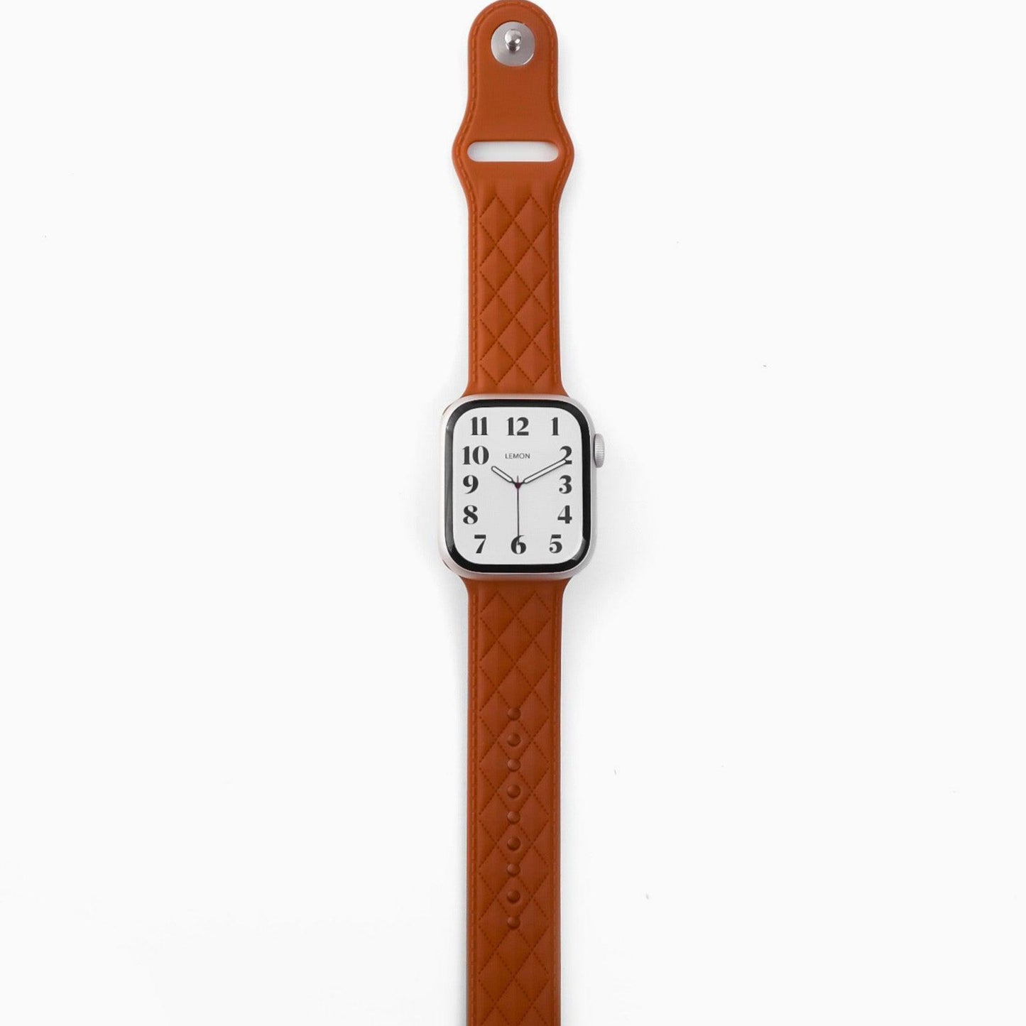 A brown lattice-patterned rubber band for Apple Watch, displayed on a white background.