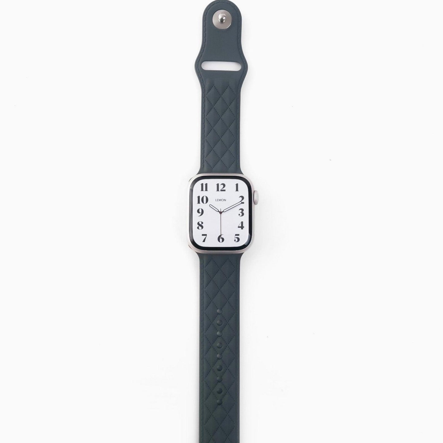 A gray lattice-patterned rubber band for Apple Watch, displayed on a white background.