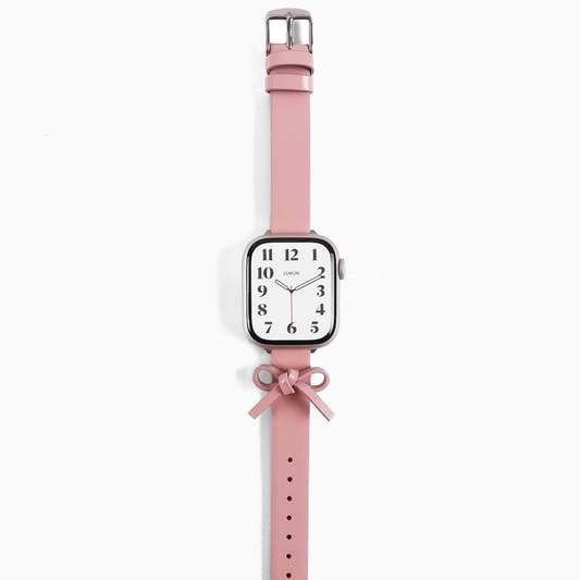 Slim Coquette Bow Leather Apple Watch Strap - Pink 2