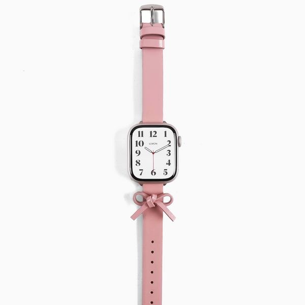 Slim Coquette Bow Leather Apple Watch Strap - Pink – Lemon  display picture 1