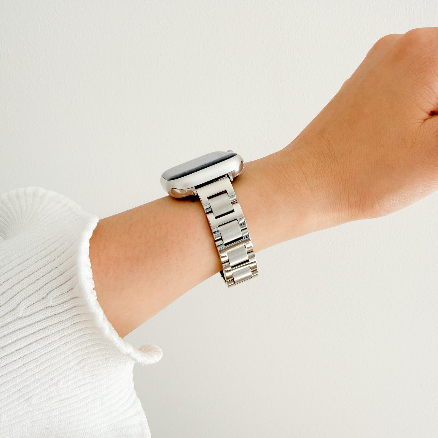 (St-Steel) Flat Link Apple Watch Strap - Silver