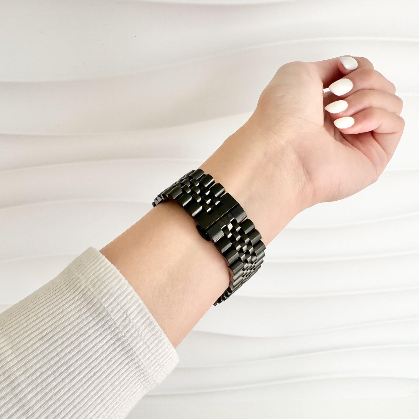 (St-Steel) Jubilee Apple Watch Strap - Black