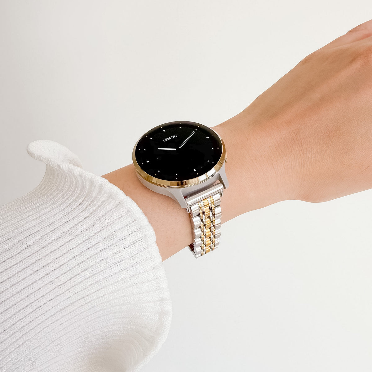 Lemon Inspiration Garmin watch strap in two-tone silver and gold stainless steel