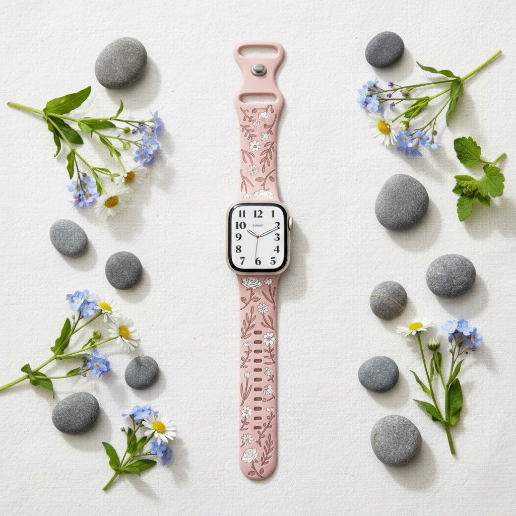 Wildflower Silicone Apple Watch Band - Pink