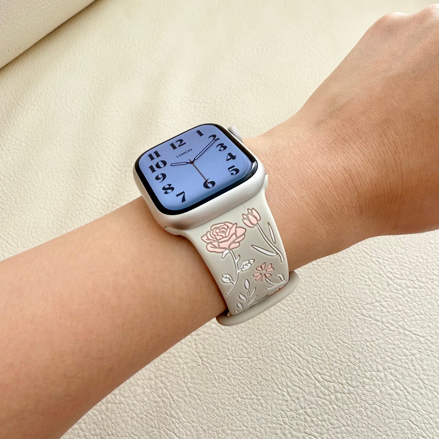 Wildflower Silicone Apple Watch Band - Starlight ON WRIST