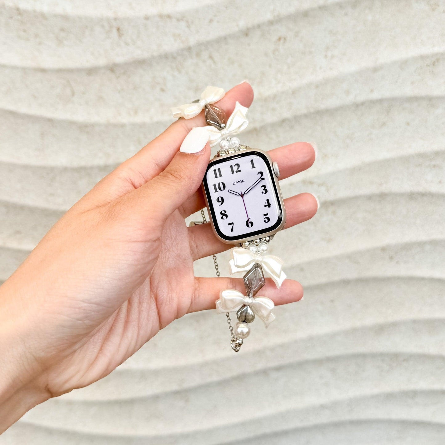 Beaded Ribbon Apple Watch Bracelet - White