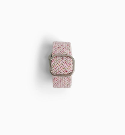 Cloud Nylon Apple Watch Band in sakura pink, back view of the braided band and buckle