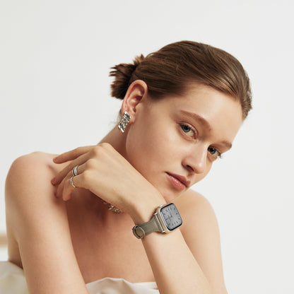 Classic Leather Apple Watch Band in pearl grey, view 5