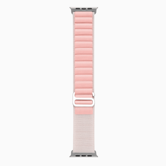 Pink and white apple- watch band on a white background