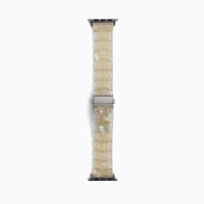Polly Resin Apple Watch Band in starlight, back view with silver folding clasp