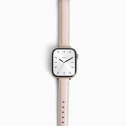 Rosé Leather Apple Watch Band in pink, front view on white