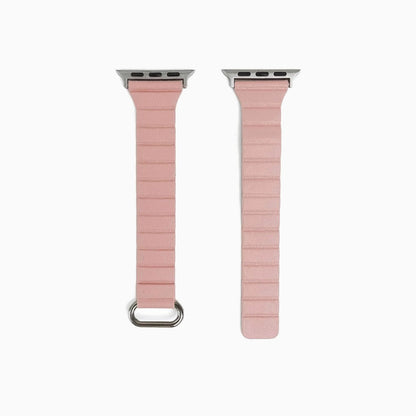 Slim Snap Loop Apple Watch Band in pink, two band halves with silver clasp on white