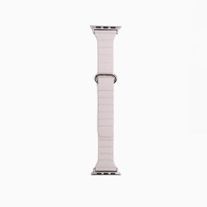 Slim Snap Loop Apple Watch Band in starlight, full length on white with metal clasp