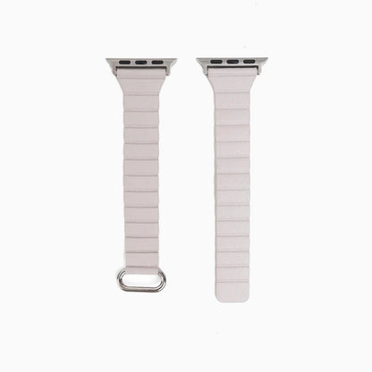 Slim Snap Loop Apple Watch Band in starlight, two band halves with silver clasp on white
