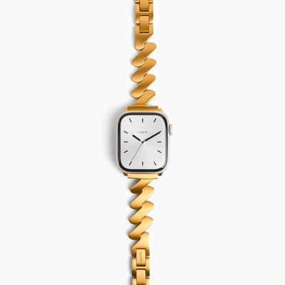 Lightning Apple Watch Band in 18k gold plated stainless steel, front view on white