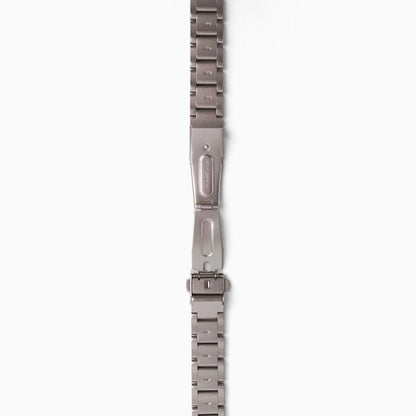 Slim Moon Apple Watch Band in starlight stainless steel, back view with folding clasp
